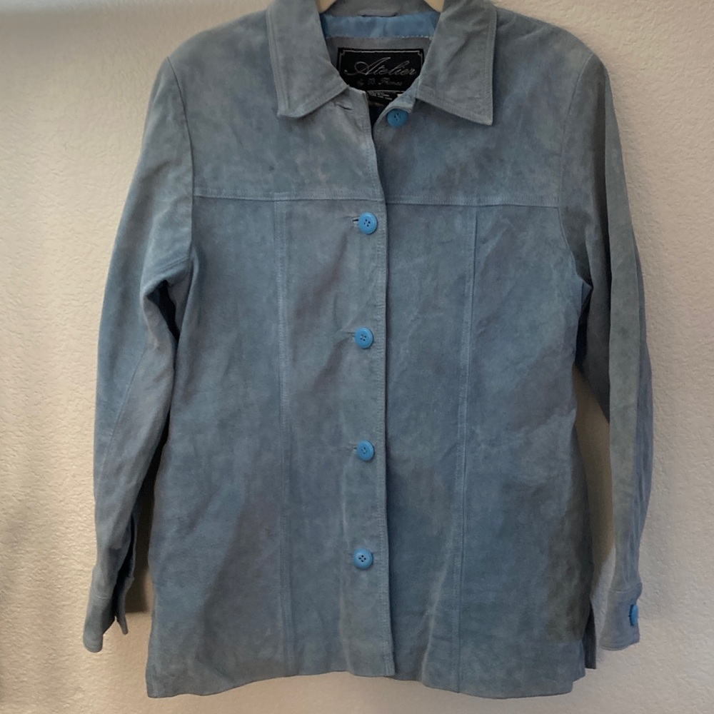 Atelier Soft Blue Suede Blazer patina oversized western coastal cowgirl pockets